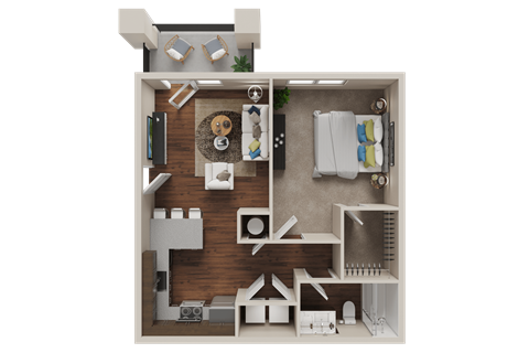 Floor plan for 1 bed, 1 bath, 667 sqft